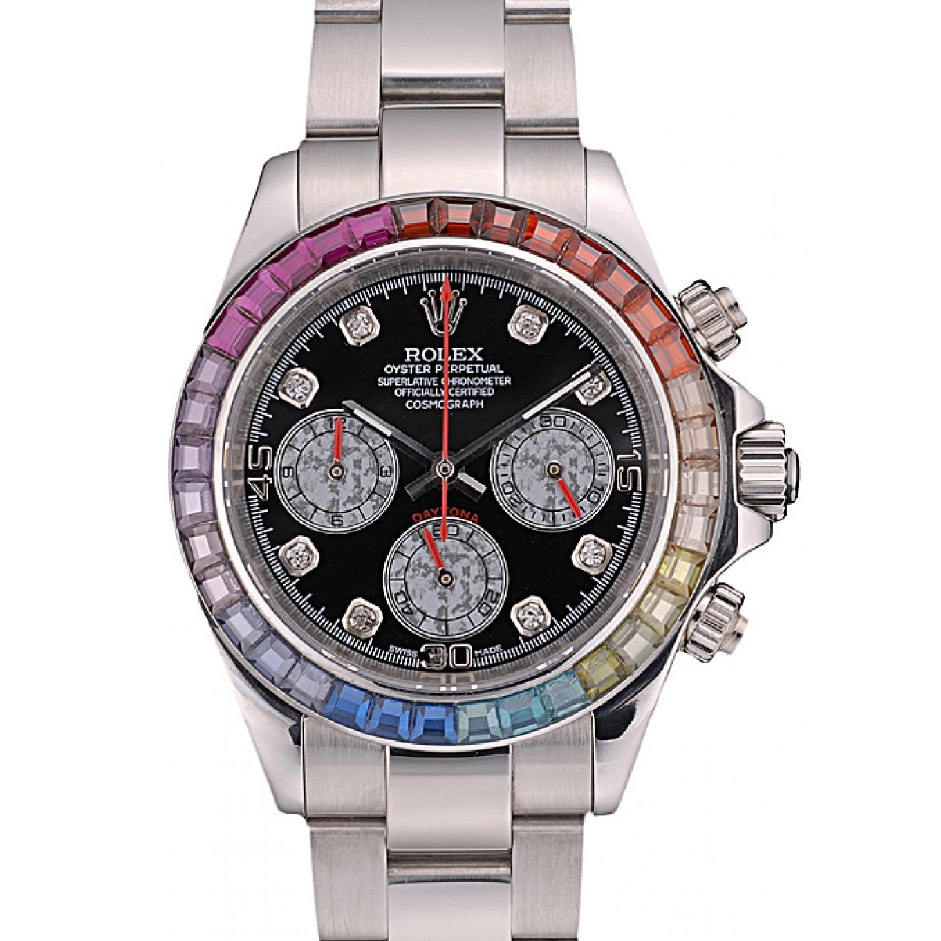 Aaa replica watch Strap Cosmograph Rainbow 80250 Black Bezel Daytona Steep Rolex Stainless Dial Crystals 0627